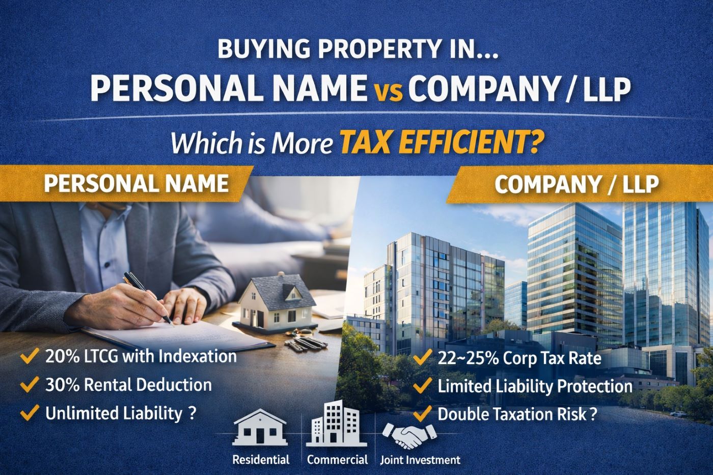 Buying Property in Personal Name vs Company/LLP – Which Structure Is More Tax-Efficient in India?