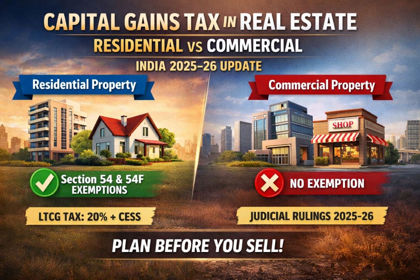Capital Gains Tax in Real Estate – Residential vs Commercial Property in India