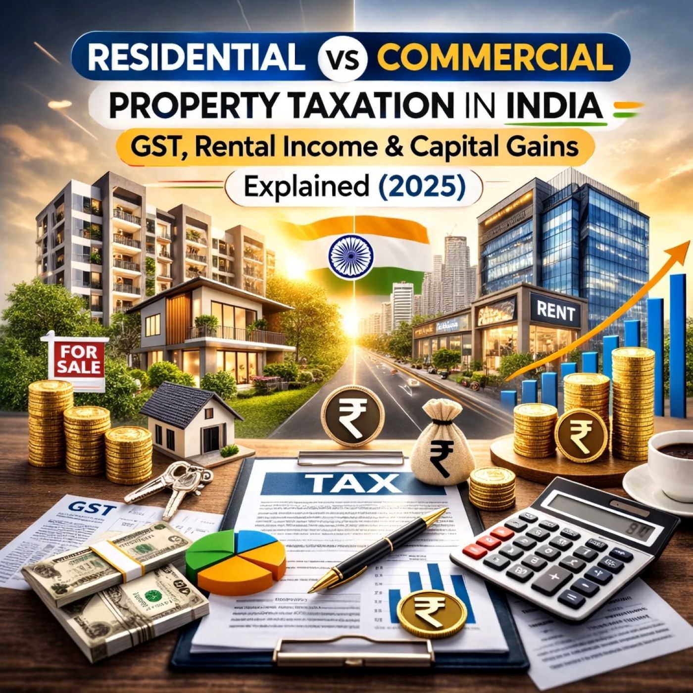 Residential vs Commercial Property Taxation in India – Rental Income, GST & Capital Gains Compared (2025 Guide)